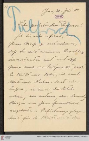 Briefe von Carl Pulfrich an Max Wolf: Brief von Carl Pulfrich an Max Wolf