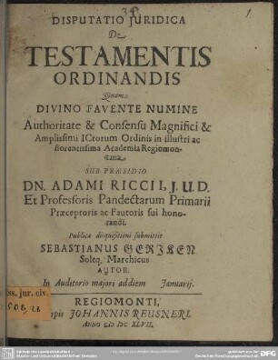 Disputatio De testamentis ordinandis