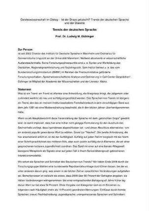 Trends der deutschen Sprache - Ist der Drops gelutscht? Trends der deutschen Sprache und der Dialekte