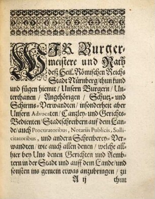 Eines Hoch-Edlen, fürsichtigen und Hochweisen Raths Löbl. des Heil. Röm. Reichs Stadt Nürnberg, [et]c. Neu eingericht Gestämpffte Papier-Ordnung, In Dero Stadt, Vorstädten und Gebiet auff dem Lande : Anno M.DC.XC.