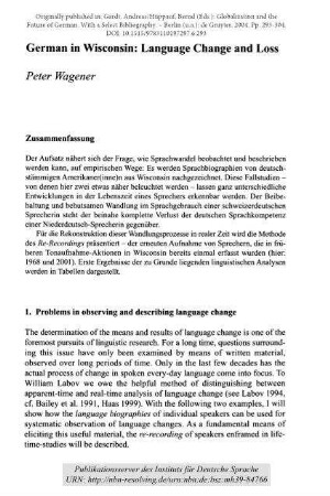 German in Wisconsin: Language Change and Loss