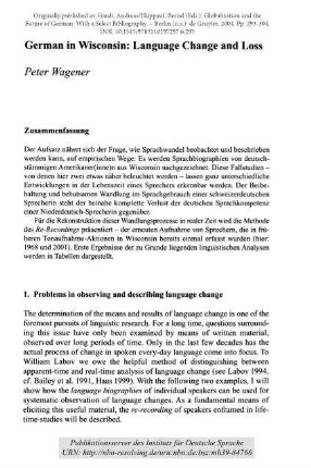 German in Wisconsin: Language Change and Loss