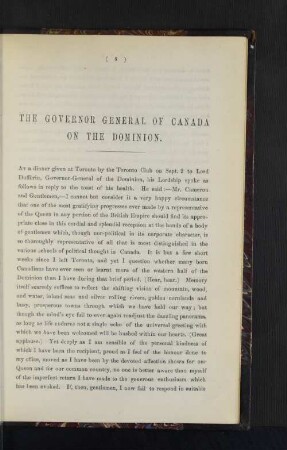 The Governor General of Canada on the Dominion.