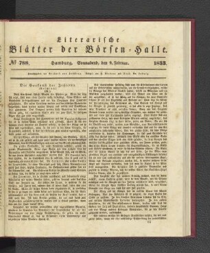 No. 788. Hamburg. Sonnabend, den 9. Februar. 1833.
