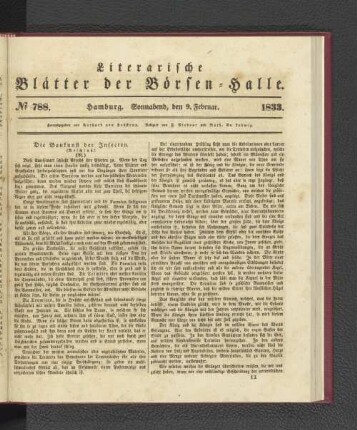 No. 788. Hamburg. Sonnabend, den 9. Februar. 1833.