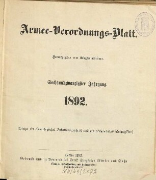 Armee-Verordnungsblatt. 26. 1892