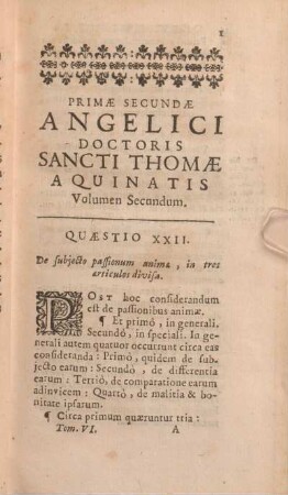 Quaestio XXII. De subjecto passionum animae, in tres articulos divisa.