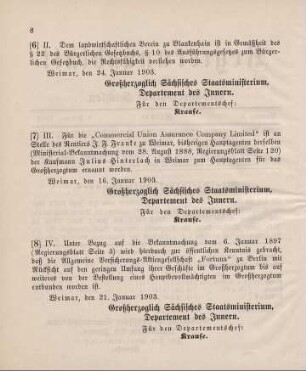 7. Ministerialbekanntmachung, betreffend Wechsel in der Hauptagentur der "Commercial Union Assurance Company Limited"