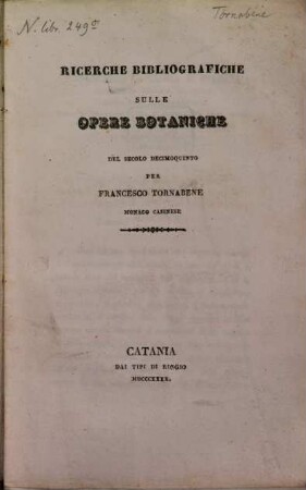 Ricerche bibliografiche sulle opere botaniche del secolo XV
