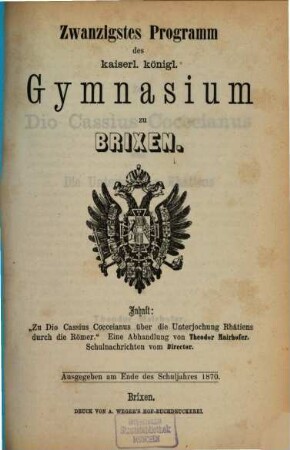 Programm des KK Gymnasiums zu Brixen, 20. 1870