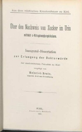 Über den Nachweis von Zucker im Urin mittelst o-Nitrophenylpropiosäure