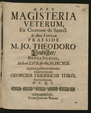 Magisteria Veterum, Ex Cicerone de Senect.