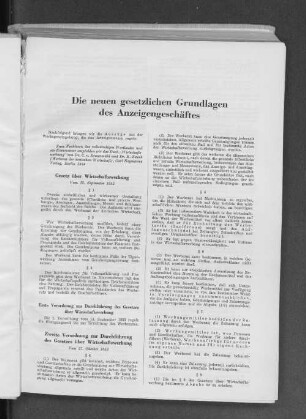 Die neuen gesetzlichen Grundlagen des Anzeigengeschäftes