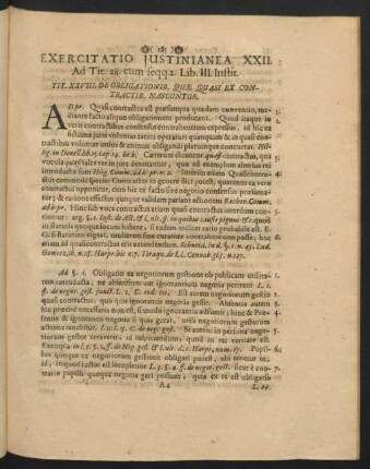 Exercitatio Iustinianea XXII. Ad Tit. 28. cum seqq. 2. Lib. III. Instit.