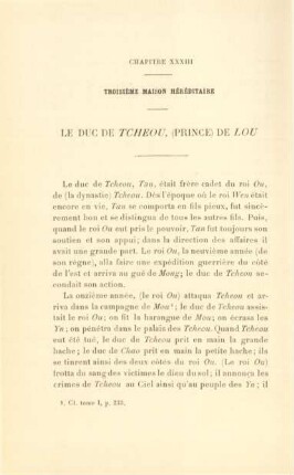 Chapitre XXXIII. Troisième maison héréditaire. Le duc de Tcheou, (prince) de Lou