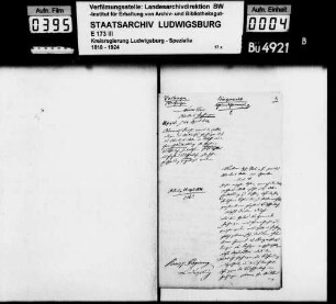 Heimatrechtsverhältnisse der Auguste Caroline Louise Tautschenbach, geb. 1801 in Vaihingen, Tochter des 1831 in Adelmannsfelden, Oberamt Aalen, verstorbenen Försters Tautschenbach