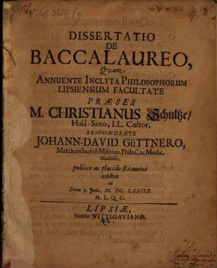 Dissertatio De Baccalaureo