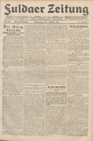 Ausgabe vom Donnerstag, den 01. Oktober 1914.