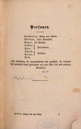 Gyges und sein Ring : eine Tragödie in fünf Acten