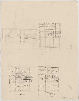 Thiersch, August ; München, Leopoldstr. 19; Wohnhaus Rau - Grundrisse, Grundriss EG, Grundriss 1. OG