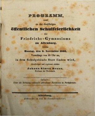 Ueber die Zerlegung rationaler gebrochener Functionen in Partialbrüche