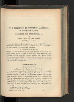 Die umkehrbare photochemische Reaktionen im homogenen System. Anthracen und Dianthracen. II.