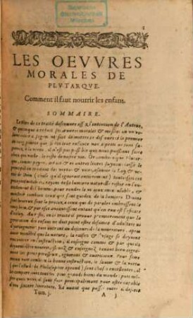 Les oeuvres morales de Plutarque, 1. (1594). - 16 Bl., 1110 S.