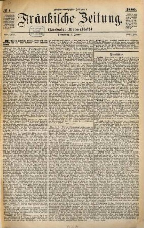 Fränkische Zeitung : Fränkische Tageszeitung ; amtliches Organ der NSDAP ; Amtsblatt aller Behörden, 1880,1/6 = Jg. 36