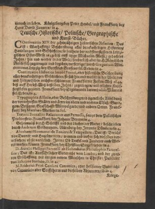 Teutsche Historische/ Politische/ Geographische und Kunst-Bücher.