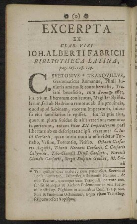 Excerpta Ex Clar. Viri Ioh. Alberti Fabricii Bibliotheca Latina