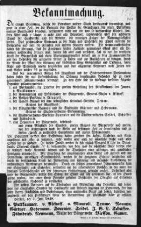 Bekanntmachung. Die erregte Stimmung, welche die Bewohner [...] (Sammlung Friedlaender)