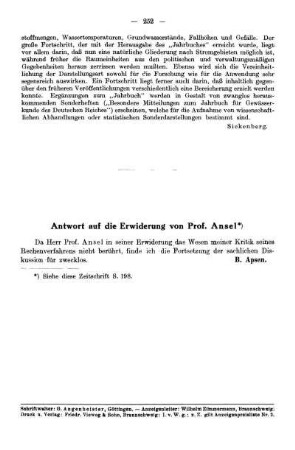 Antwort auf die Erwiderung von Prof. Ansel