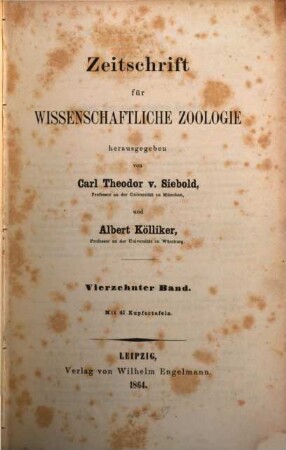 Zeitschrift für wissenschaftliche Zoologie. 14. 1864