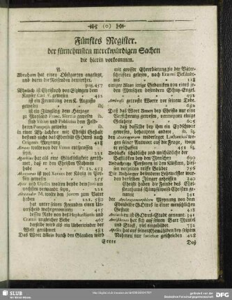 Fünftes Register. der fürnehmsten merckwürdigen Sachen die hierin vorkommen
