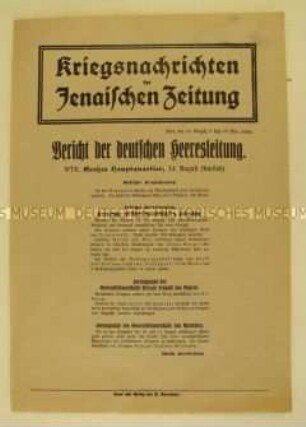 Nachrichtenblatt der "Jenaischen Zeitung" zum Kriegsverlauf an der Ostfront