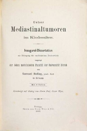 Über Mediastinaltumoren im Kindesalter