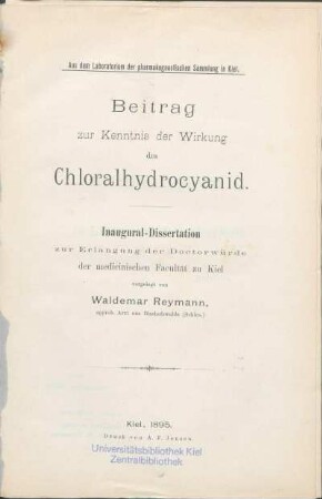Beitrag zur Kenntnis der Wirkung des Chloralhydrocyanid