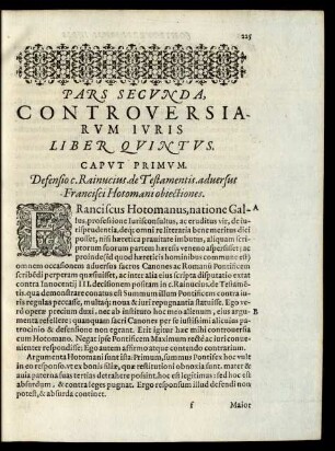 Pars Secunda, Controversiarum Iuris Liber Quintus.