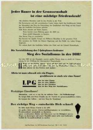 Flugblatt der SED Gera-Land für Eintritt in die LPG als friedenserhaltende Tat