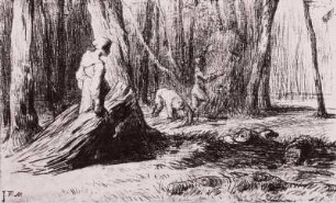 Millet, Jean Francois. 1814 - 1873. Reisigsammler im Walde. Zeichnung.