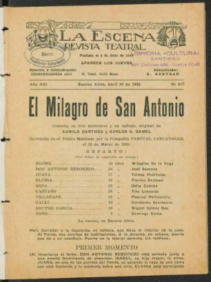 El milagro de San Antonio : comedia en tres momentos y un epílogo