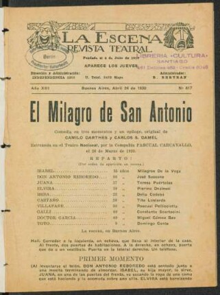 El milagro de San Antonio : comedia en tres momentos y un epílogo