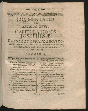 Commentatio Ad Articul. XXIII. Capitulationis Josephinae. De Iure Et Officio Regis Romanorum Circa Judicem ...
