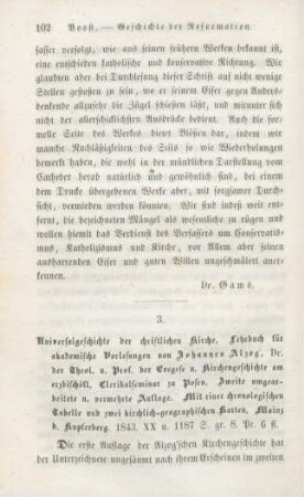 102-116 [Rezension] Alzog, Johann Baptist, Universalgeschichte der christlichen Kirche