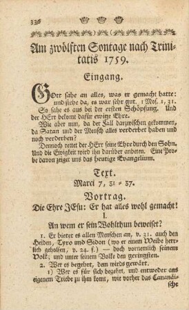 Am zwölften Sontage nach Trinitatis 1759