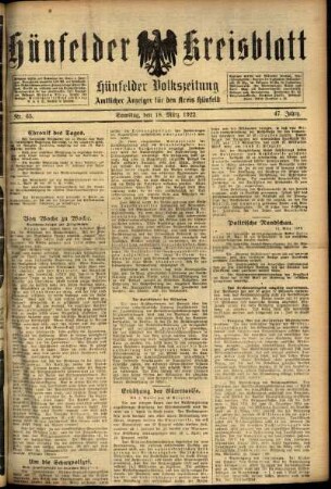 Ausgabe vom Samstag, den 18. März 1922.
