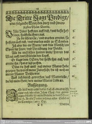 Die Dritte Jagt Predigt, uber folgende Wort, des zwey und zwanzigsten Psalm Davids