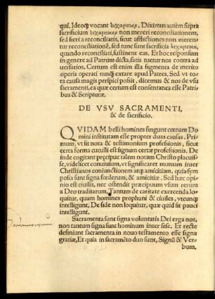 De Usu Sacramenti, & de sacrificio.