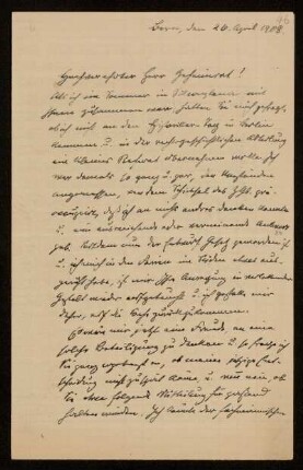 46: Brief von Eugen Huber an Otto von Gierke, Bern, 26.4.1908