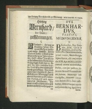 Herzog Bernhard / der Dritte / zu Meinungen.